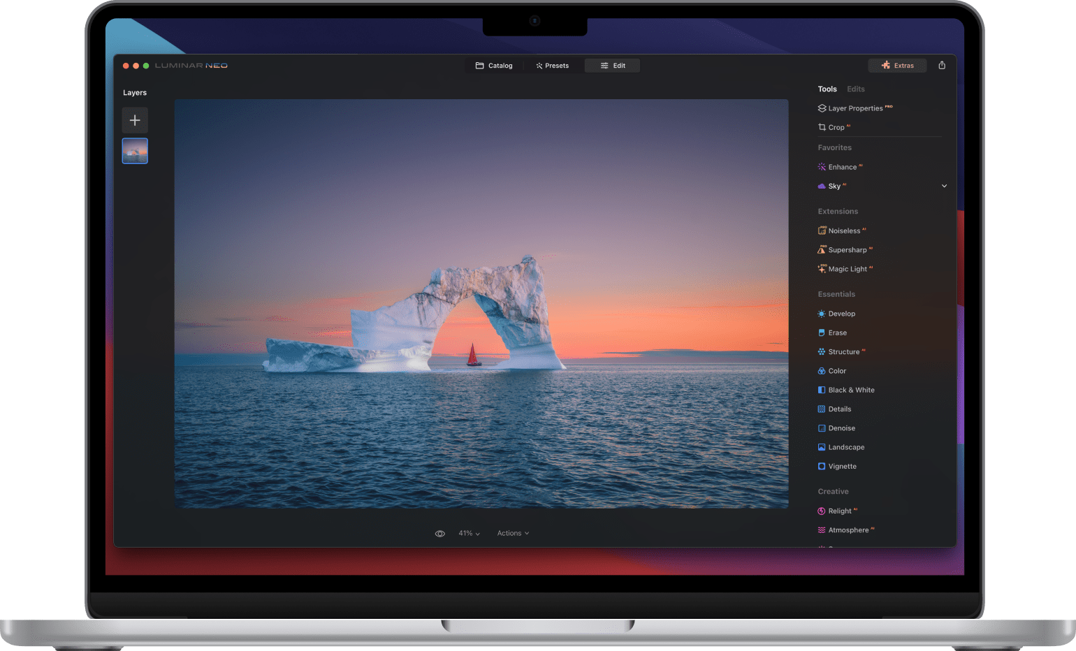 Luminar photo editor interface - Editing on MacOS