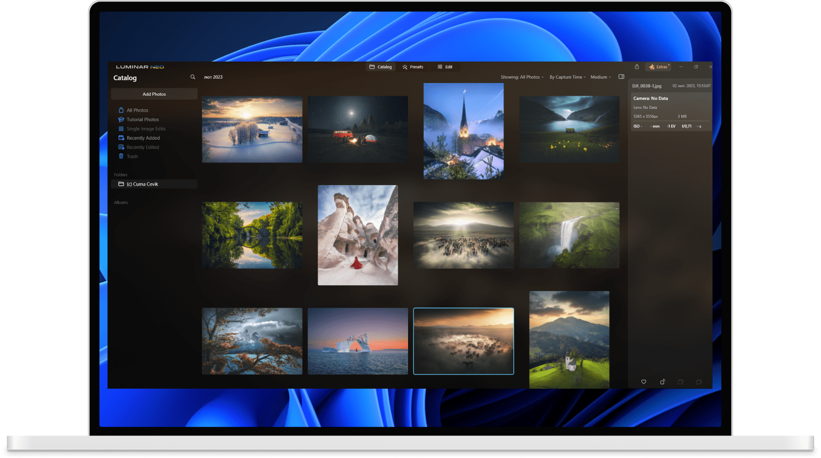 Luminar photo editor interface - Catalog for Windows