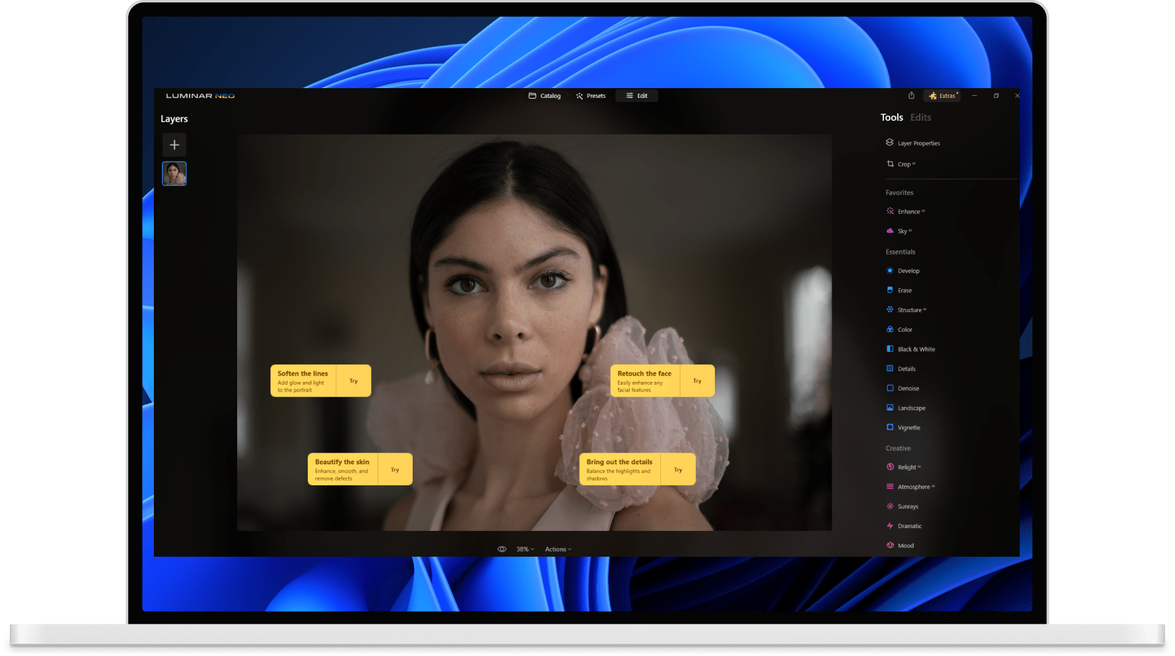 Luminar photo editor interface - Tools