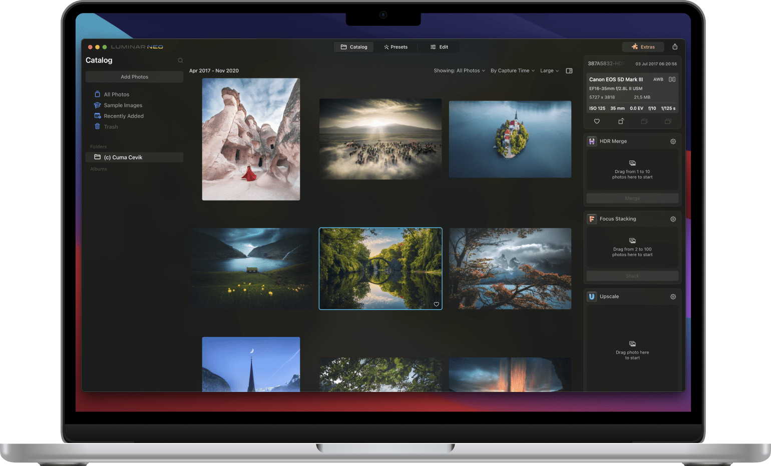 Luminar photo editor interface - Catalog for Mac