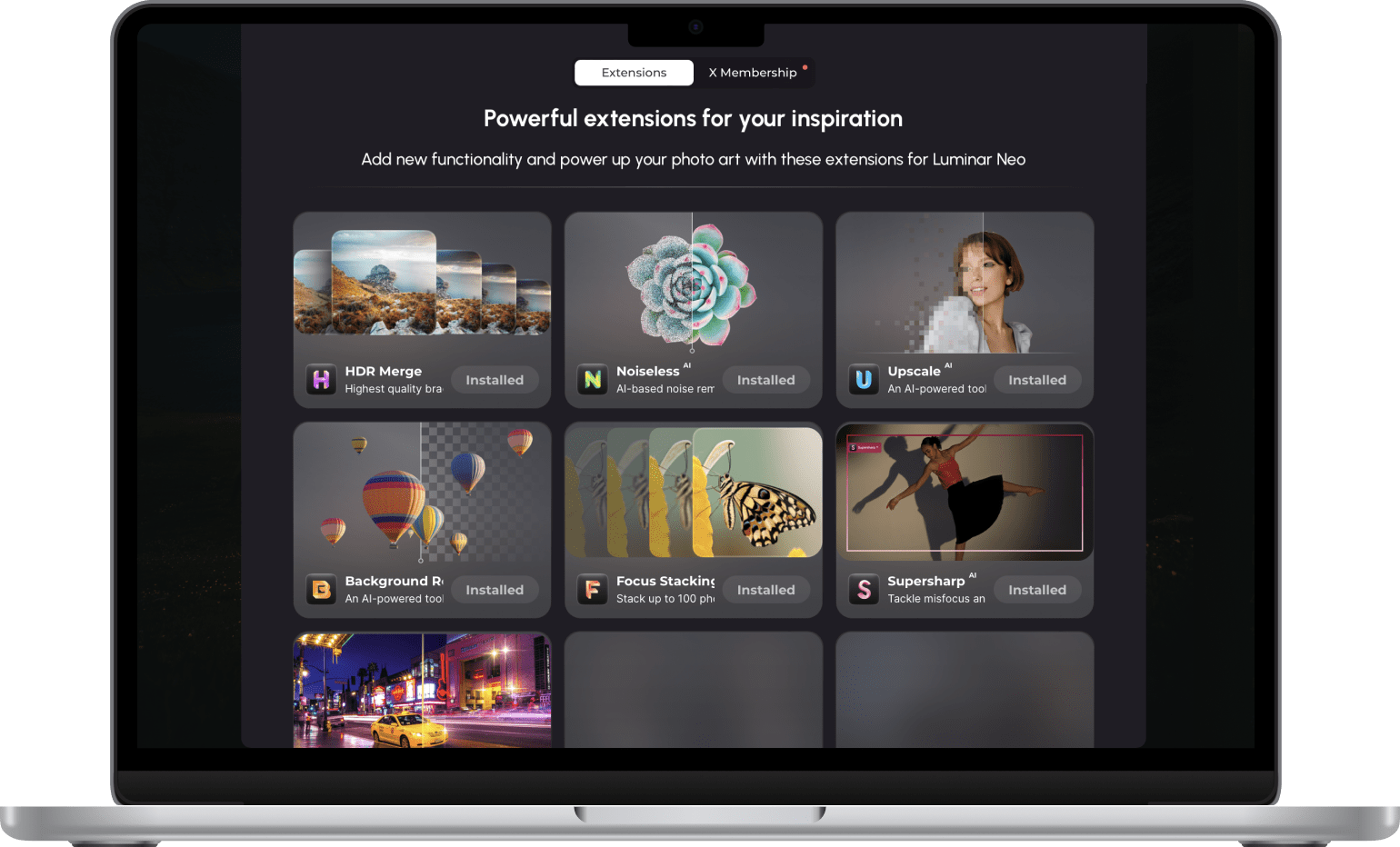 Luminar photo editor tools - Extensions for Mac