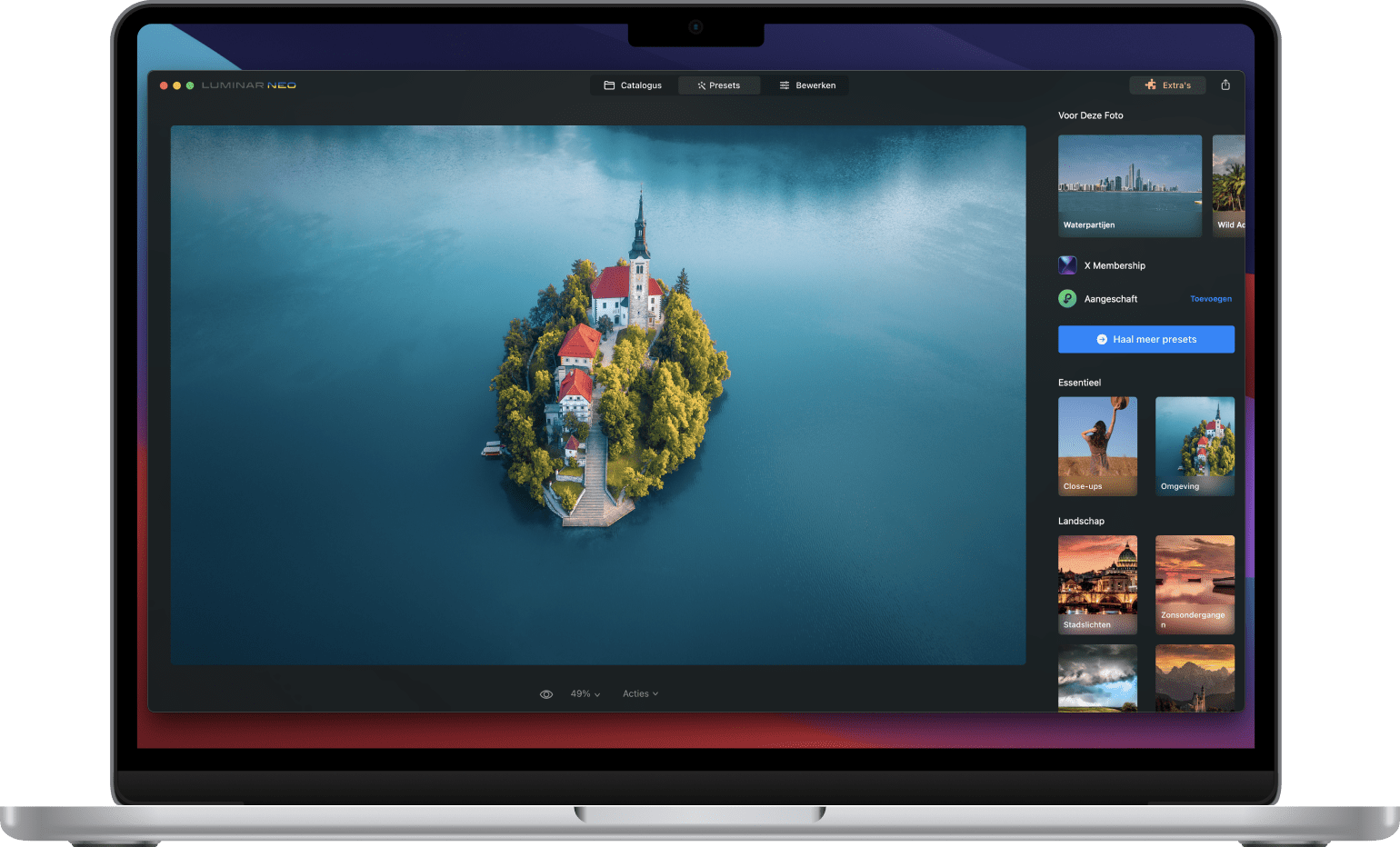 Luminar photo editor interface - Presets on MacOS