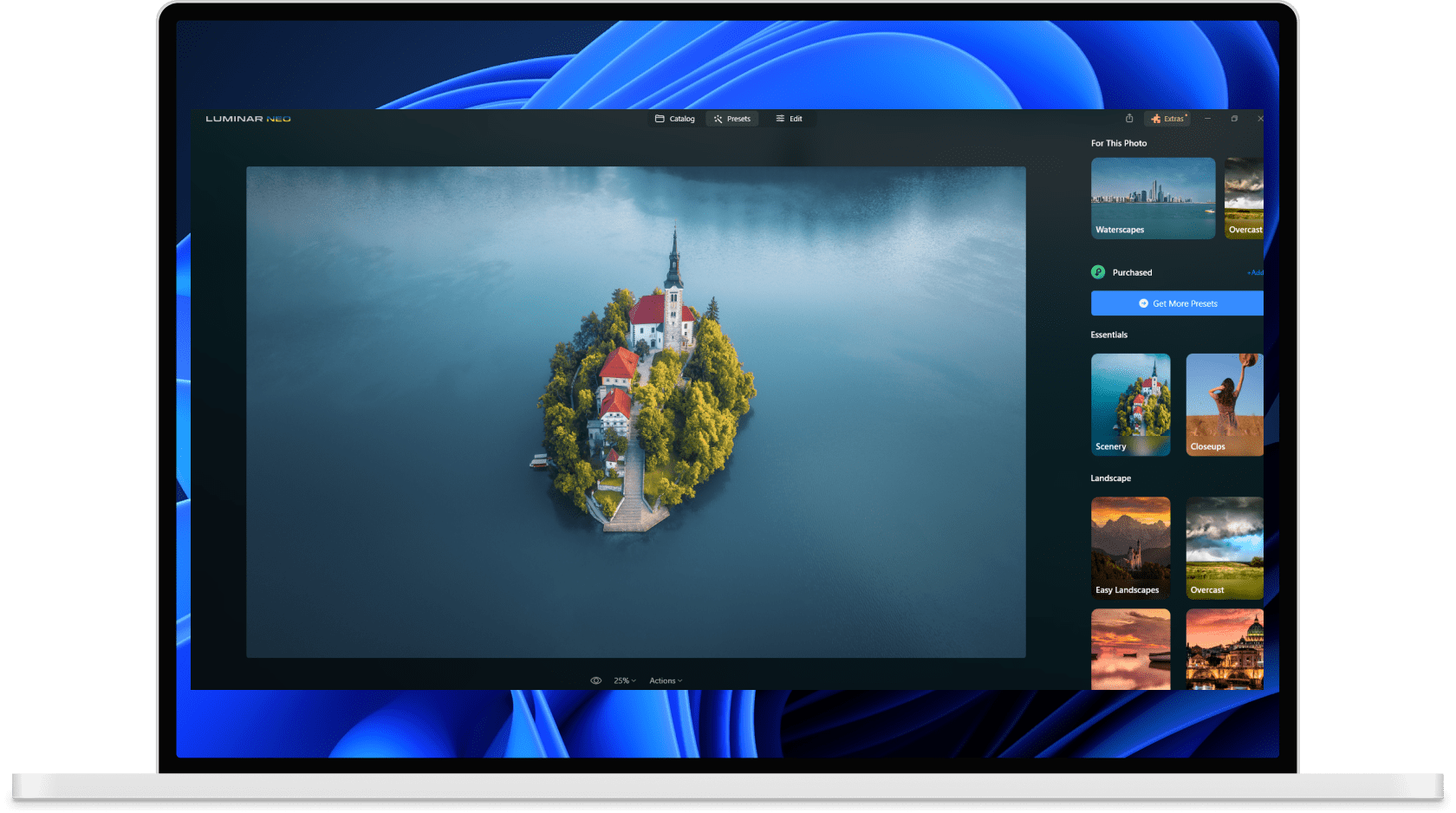 Luminar photo editor interface - Presets on Windows